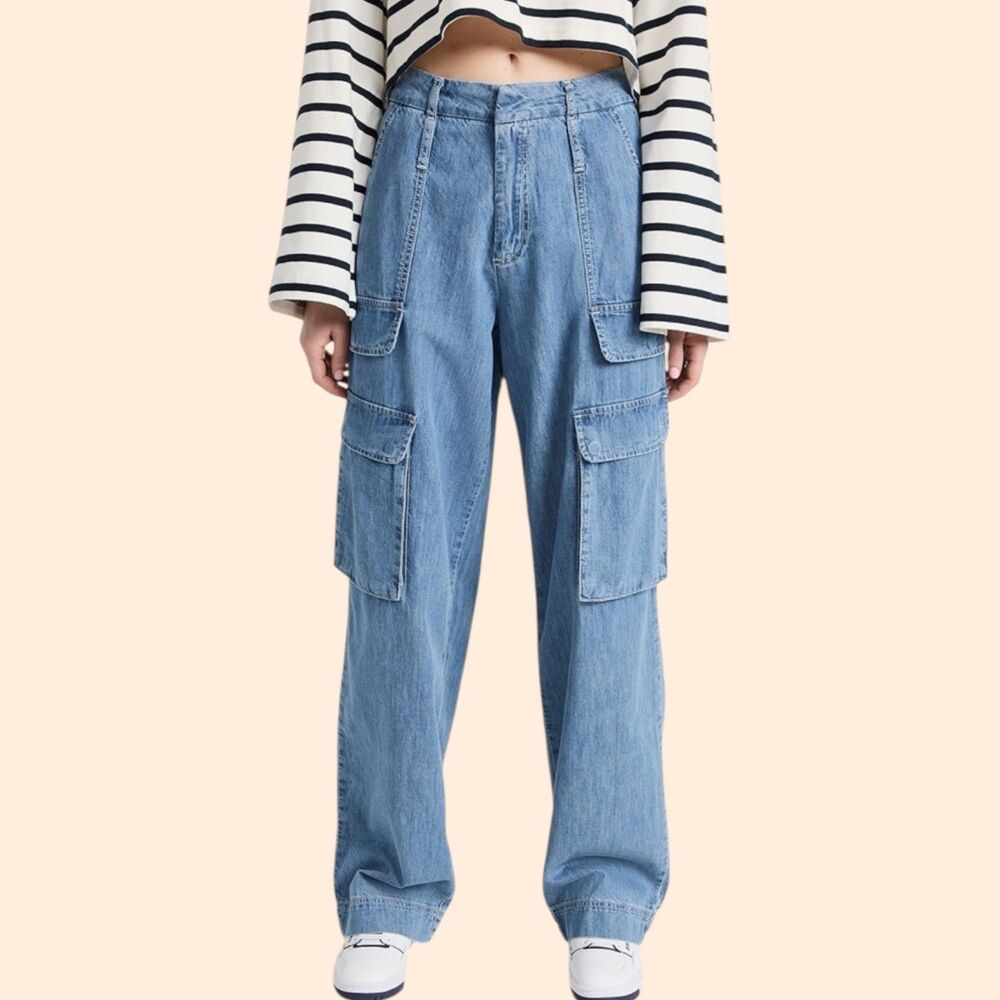 FRAME Relaxed Straight Cargo Jeans - Picture 1 of 7